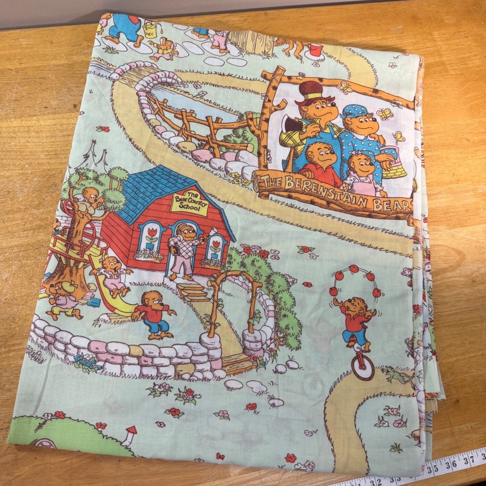 Lady Pepperell Vtg Berenstain Bears Full Flat Sheet Mint Green 1983 Muslin